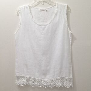 Chic White Lace Hem LinenTank Top